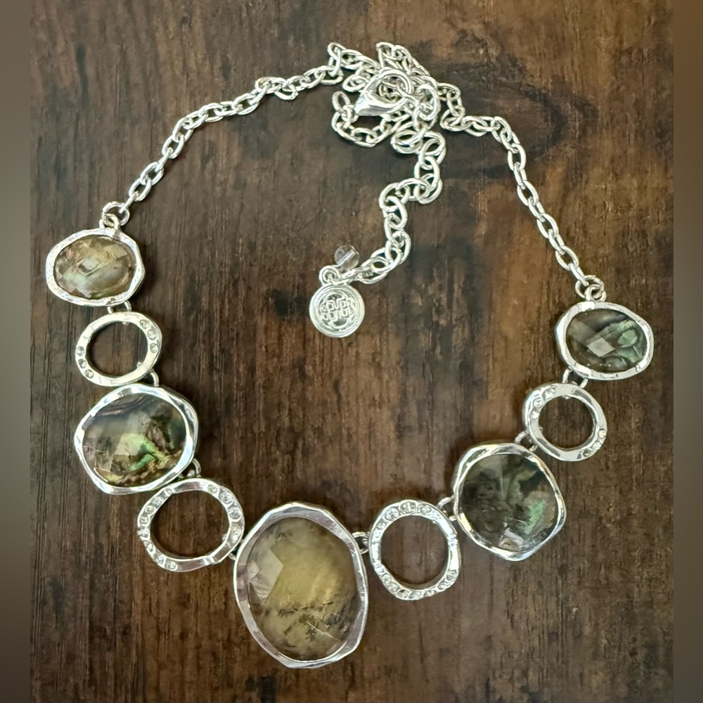 Beautiful and Retired - Bill Blass Silver Tone & Abalone Shell Necklace
